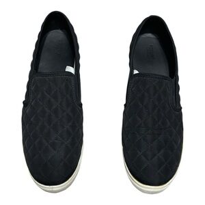 Black Quilted Slip-Ons with White Sole
